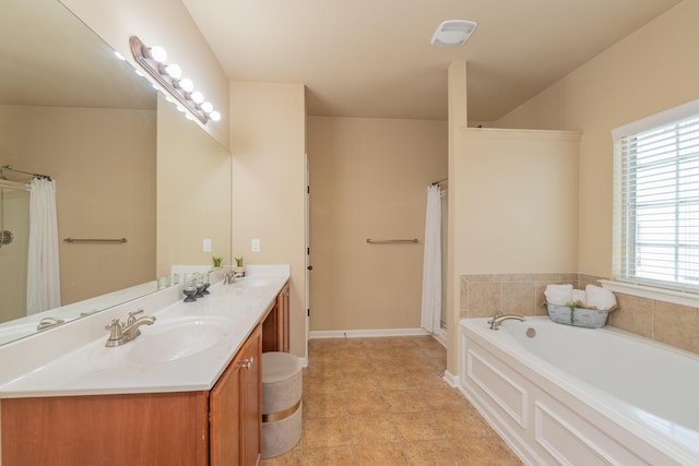 6003 Reynolds Cir, Grovetown, GA 30813 - bathroom featuring double vanity, a bath, a shower with curtain, and a sink