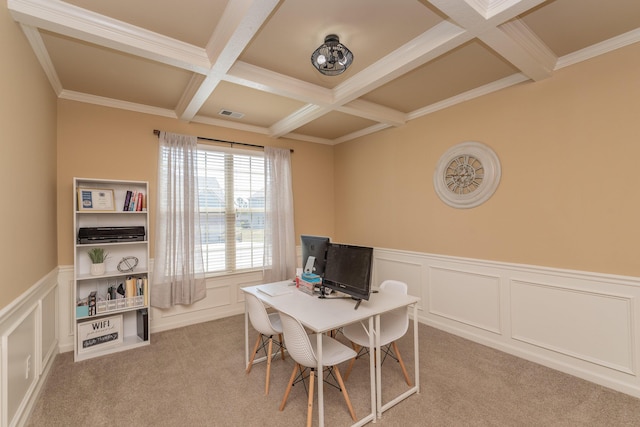 6003 Reynolds Cir, Grovetown, GA 30813 - office featuring coffered ceiling, visible vents, carpet flooring, and beam ceiling