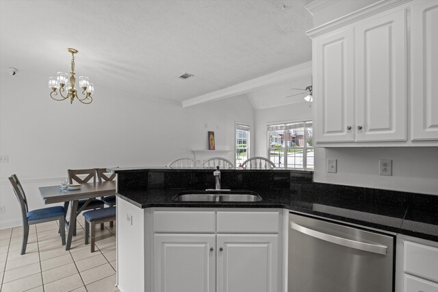 2532 Grier Cir, Evans, GA 30809 - kitchen with dishwasher, a sink, white cabinetry, light tile patterned floors, and a peninsula