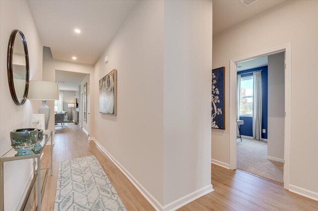 188 Scruple Way, North Augusta, SC 29860 - hall featuring baseboards, recessed lighting, and light wood-style flooring