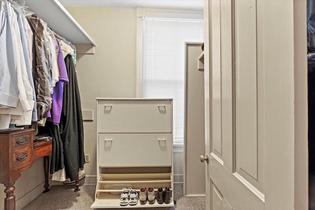 walk in closet featuring carpet