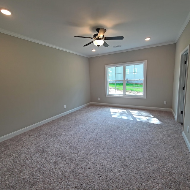 556 Hillman St, Warrenville, SC 29851 - unfurnished room featuring a ceiling fan, crown molding, carpet flooring, baseboards, and recessed lighting