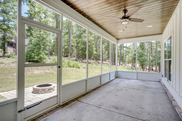 110 Collin Reeds Rd, North Augusta, SC 29860 - unfurnished sunroom with an outdoor fire pit and a ceiling fan
