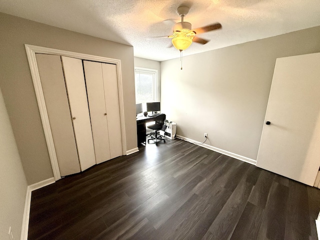 231 Norma Ln, Evans, GA 30809 - office area featuring a ceiling fan, dark wood-style floors, a textured ceiling, and baseboards