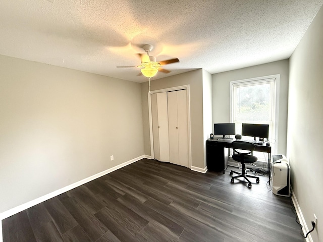 231 Norma Ln, Evans, GA 30809 - home office with dark wood-style floors, a ceiling fan, baseboards, and a textured ceiling