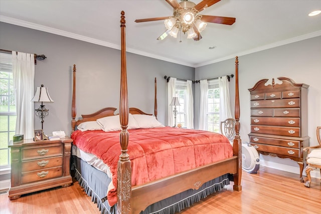 322 Farmington Dr, Evans, GA 30809 - bedroom featuring multiple windows, light wood-style flooring, ornamental molding, a ceiling fan, and recessed lighting