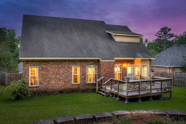 322 Farmington Dr, Evans, GA 30809 - rear view of property featuring a deck, crawl space, brick siding, and a shingled roof