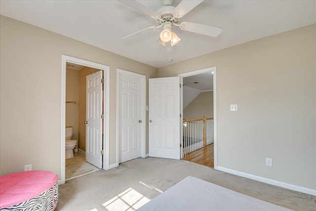 322 Farmington Dr, Evans, GA 30809 - bedroom featuring carpet, baseboards, ensuite bath, and ceiling fan