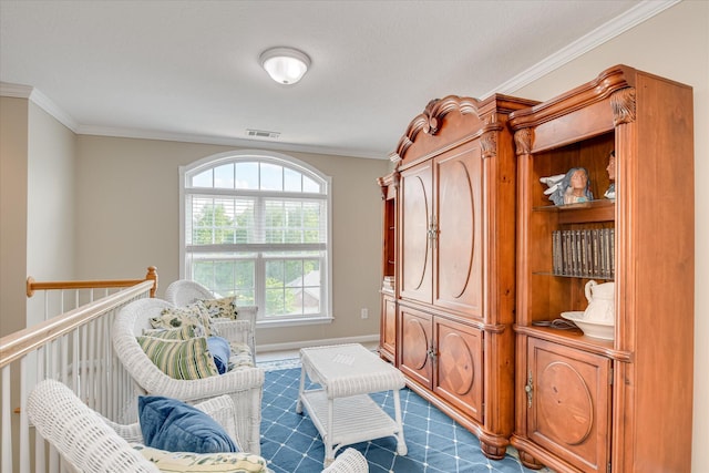 322 Farmington Dr, Evans, GA 30809 - living area featuring crown molding and dark carpet