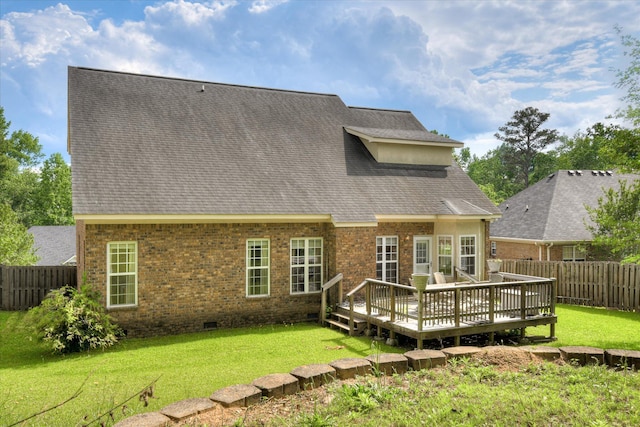322 Farmington Dr, Evans, GA 30809 - rear view of property with a wooden deck, crawl space, brick siding, and roof with shingles