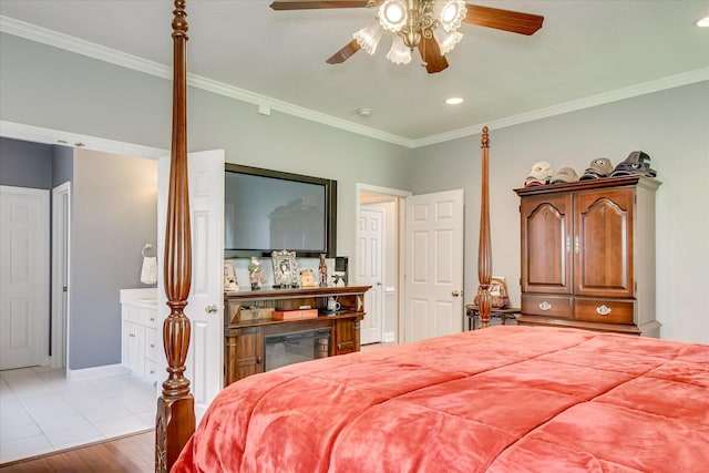 322 Farmington Dr, Evans, GA 30809 - bedroom with ornamental molding, baseboards, a ceiling fan, recessed lighting, and wood finished floors