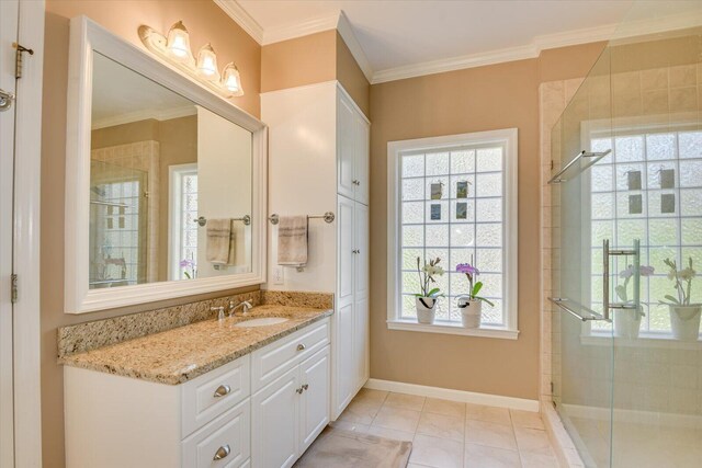 5407 Kiokee Ridge Rd, Evans, GA 30809 - full bath with vanity, baseboards, a stall shower, and a wealth of natural light