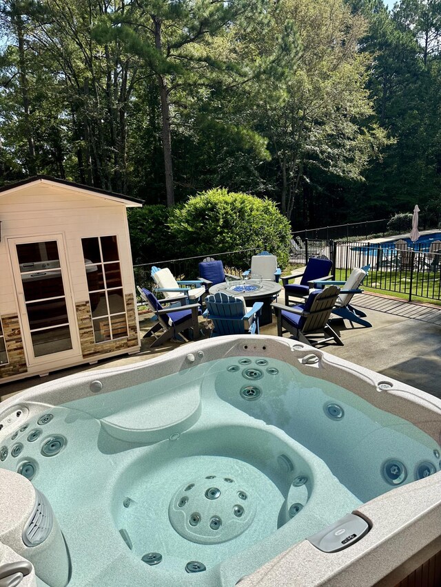 5407 Kiokee Ridge Rd, Evans, GA 30809 - view of pool with a hot tub, a patio, fence, and a fire pit