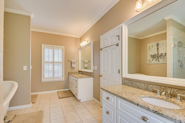 5407 Kiokee Ridge Rd, Evans, GA 30809 - bathroom with a shower stall, a sink, tile patterned floors, baseboards, and ornamental molding