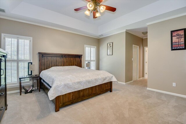 5407 Kiokee Ridge Rd, Evans, GA 30809 - bedroom with light colored carpet, ornamental molding, baseboards, and a tray ceiling
