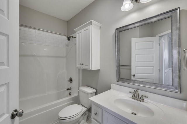 full bathroom featuring tub / shower combination, toilet, and vanity