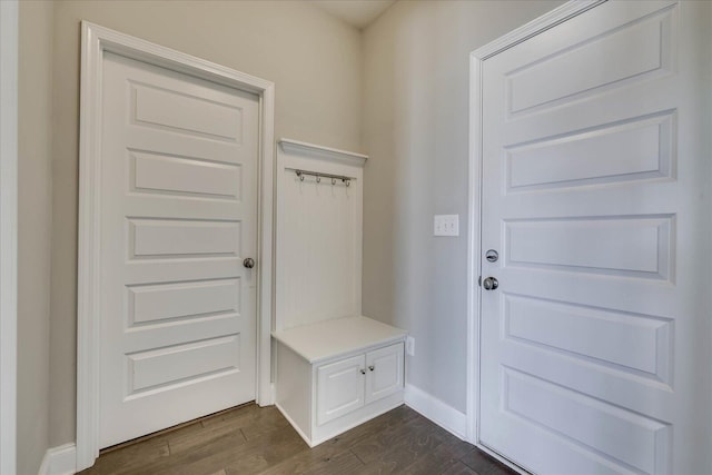 mudroom with dark hardwood / wood-style flooring