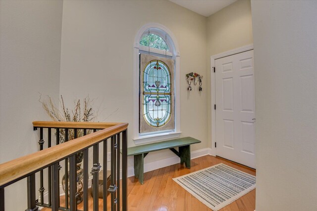 foyer entrance with wood-type flooring