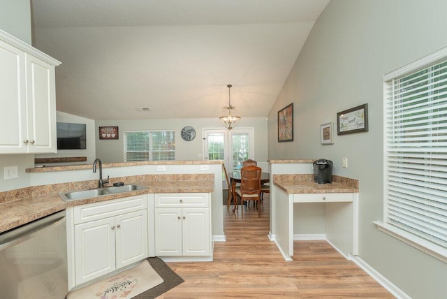 510 Sweet Meadow Dr, Grovetown, GA 30813 - kitchen featuring a sink, stainless steel dishwasher, light wood-type flooring, a peninsula, and white cabinetry