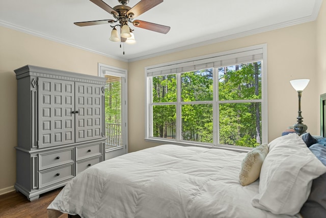 9 Caravel Cir, Mccormick, SC 29835 - bedroom with dark wood-style floors, ornamental molding, baseboards, and ceiling fan