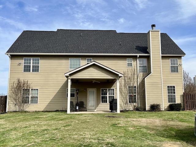 603 Yonto Dr, Grovetown, GA 30813 - back of property with ceiling fan, a patio, a chimney, and a shingled roof