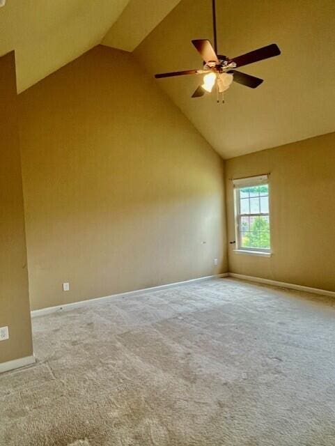 603 Yonto Dr, Grovetown, GA 30813 - spare room with high vaulted ceiling, carpet, ceiling fan, and baseboards