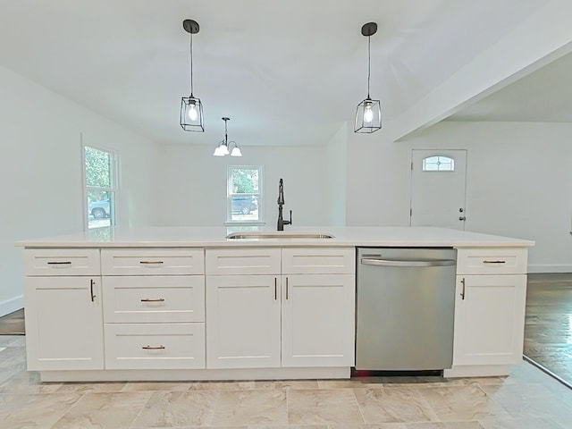 1904 Robin Rd, North Augusta, SC 29841 - kitchen with stainless steel dishwasher, white cabinets, and light countertops
