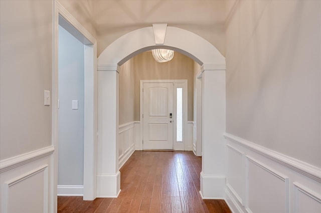 474 Sebastian Dr, Grovetown, GA 30813 - entryway with arched walkways, a decorative wall, hardwood / wood-style floors, and wainscoting