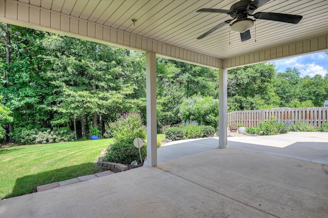 474 Sebastian Dr, Grovetown, GA 30813 - view of patio / terrace featuring a ceiling fan and view of wooded area