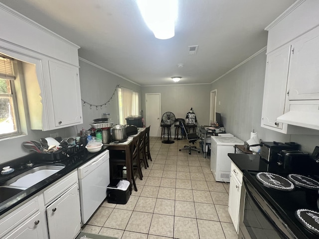 3407 Charing Cross Ct, Augusta, GA 30906 - kitchen featuring electric range, custom range hood, white dishwasher, plenty of natural light, and ornamental molding