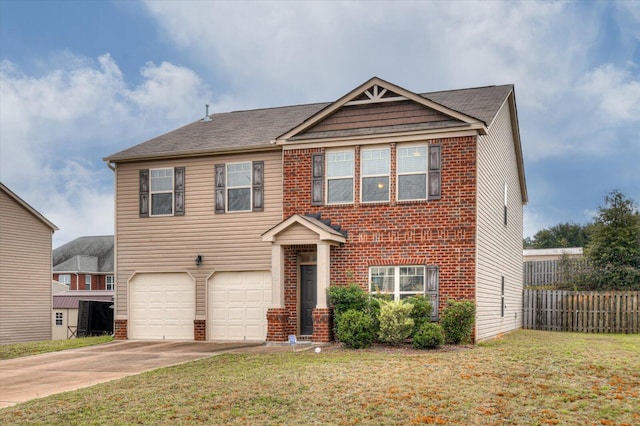 view of front facade featuring a garage and a front yard