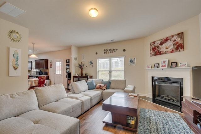 living room with light wood-type flooring