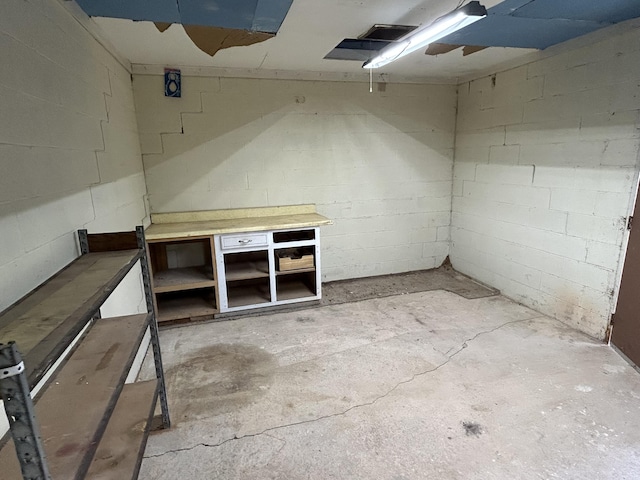 unfinished below grade area featuring concrete block wall