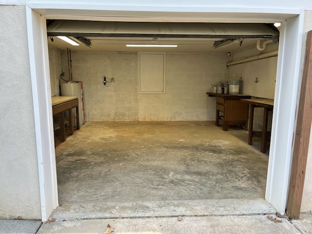 garage featuring water heater