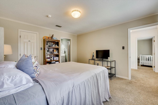 3555 Watervale Way, Martinez, GA 30907 - bedroom with radiator, light carpet, ornamental molding, baseboards, and a textured ceiling