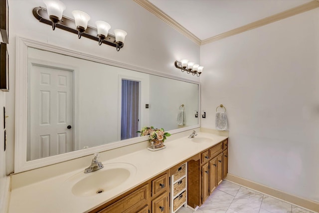 3555 Watervale Way, Martinez, GA 30907 - full bath with double vanity, ornamental molding, and marble look tiles