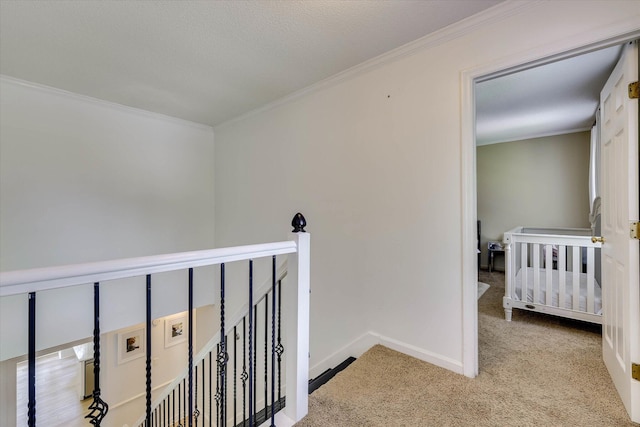 3555 Watervale Way, Martinez, GA 30907 - corridor featuring crown molding, carpet floors, an upstairs landing, and baseboards