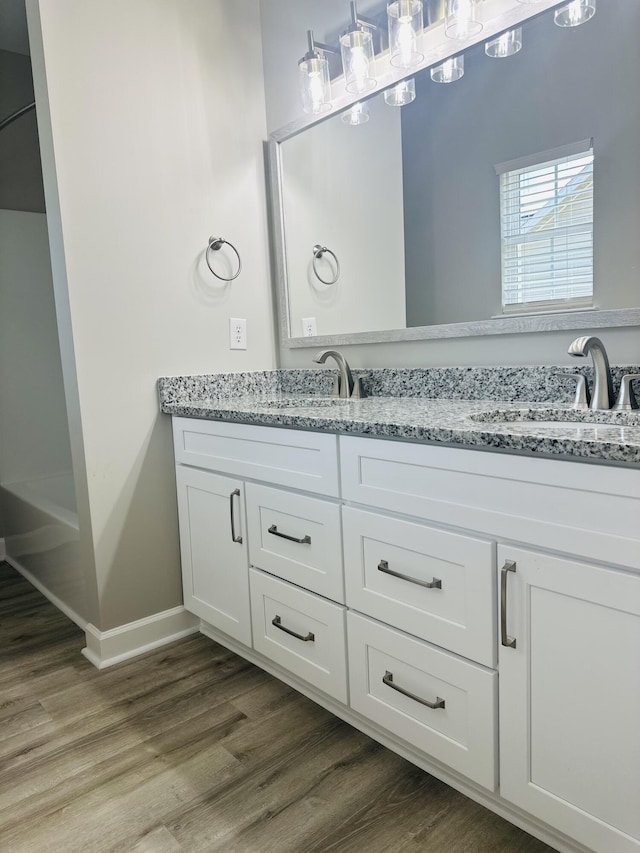 bathroom featuring vanity and wood-type flooring