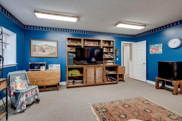 office area featuring a textured ceiling and carpet floors