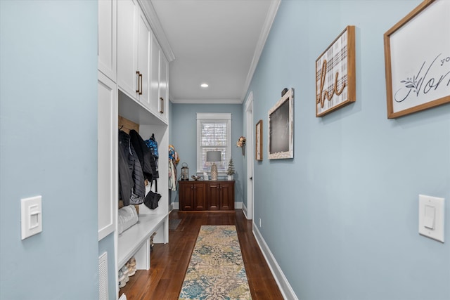 5416 Old Washington Rd, Evans, GA 30809 - mudroom featuring ornamental molding, dark wood-style floors, and recessed lighting