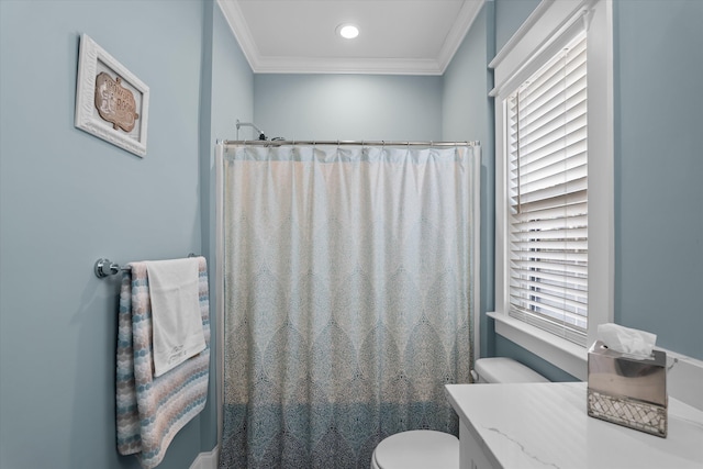5416 Old Washington Rd, Evans, GA 30809 - bathroom featuring plenty of natural light, crown molding, vanity, and a shower with curtain