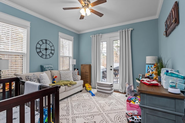 5416 Old Washington Rd, Evans, GA 30809 - bedroom with ornamental molding, ceiling fan, and wood finished floors