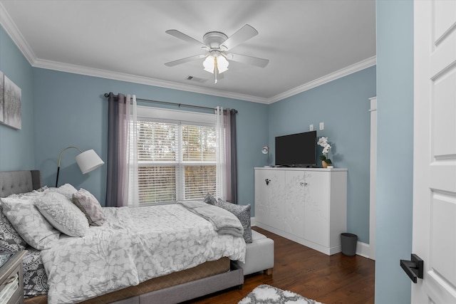 5416 Old Washington Rd, Evans, GA 30809 - bedroom with wood finished floors, ornamental molding, and a ceiling fan