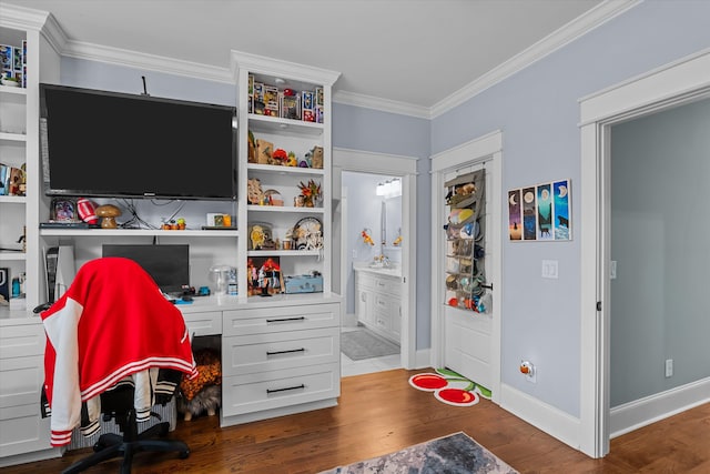 5416 Old Washington Rd, Evans, GA 30809 - home office with ornamental molding, wood finished floors, and built in desk