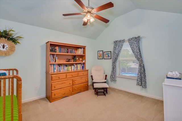 324 Congling Cir, Grovetown, GA 30813 - living area featuring lofted ceiling, light carpet, a ceiling fan, and baseboards