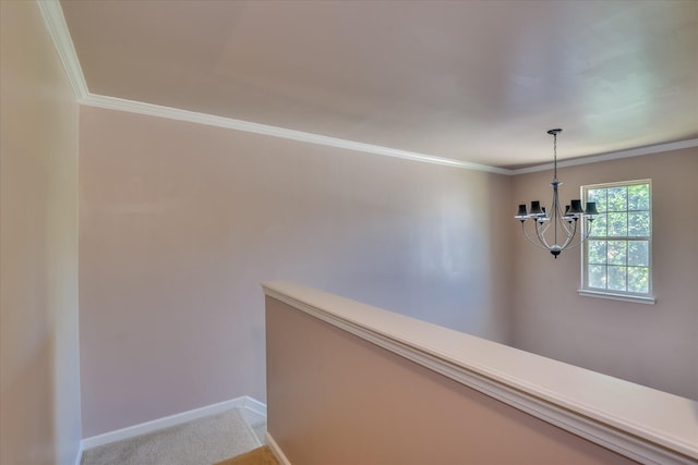 324 Congling Cir, Grovetown, GA 30813 - hallway featuring a chandelier, baseboards, crown molding, and carpet
