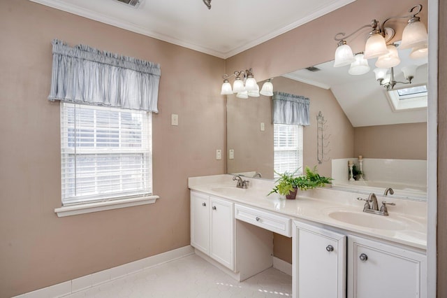 full bath featuring a healthy amount of sunlight, a sink, and double vanity