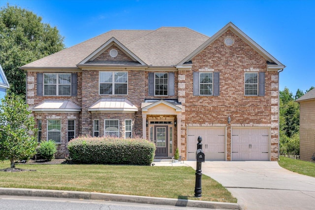 view of front facade featuring a front yard and a garage