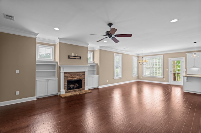 884 Willow Lk, Evans, GA 30809 - unfurnished living room with recessed lighting, visible vents, baseboards, and ceiling fan with notable chandelier