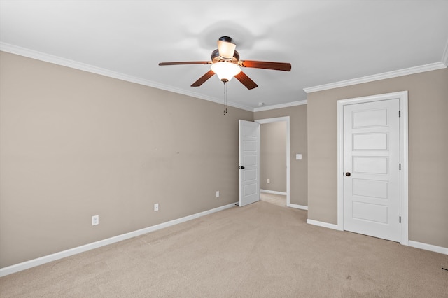 884 Willow Lk, Evans, GA 30809 - unfurnished bedroom with light colored carpet, a ceiling fan, ornamental molding, and baseboards